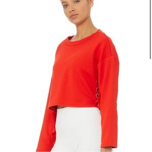 Alo Yoga Suspension Pullover Lace Up Cropped Top in Red size Large